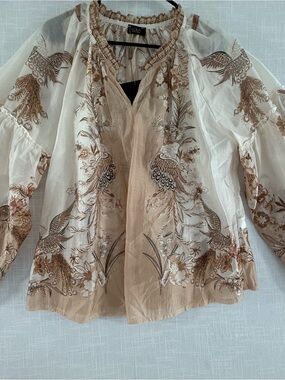 LOLA Floral Sheer Blouse in Cream and Tan